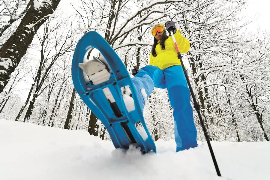 Le ciaspole permettono di camminare sulla neve senza sprofondare, grazie a una struttura che distribuisce il peso. Sono composte da un telaio in plastica o alluminio, una superficie portante per galleggiare sulla neve, attacchi per fissare gli scarponi e ramponi metallici sotto.