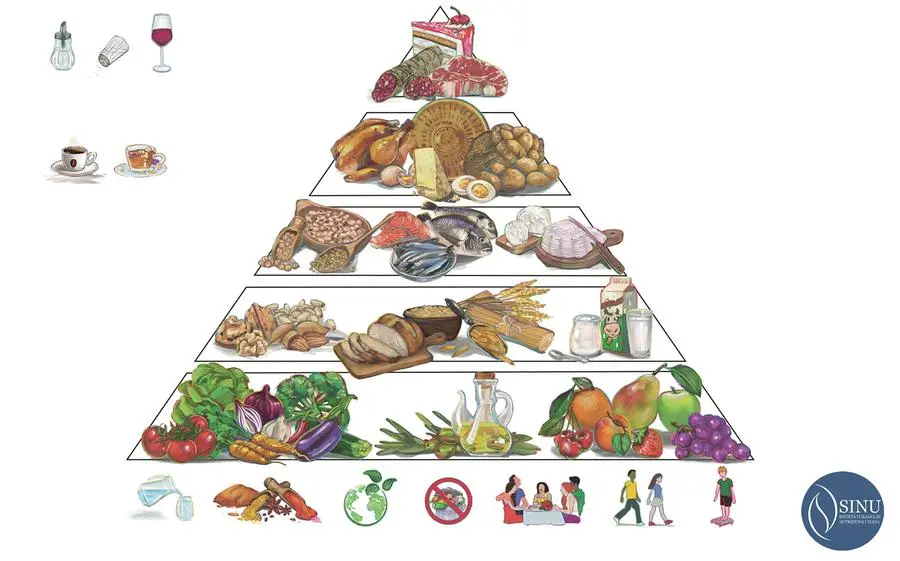 La nuova piramide alimentare rappresenta graficamente le\\u202Fproporzioni della dieta mediterranea. È stata pubblicata nel 2025 dalla Società italiana di nutrizione umana (Sinu). La\\u202Fprima rappresentazione è\\u202Fstata presentata nel\\u202F1995. Fonte: © Società Italiana di Nutrizione Umana, 2025. Tutti i diritti riservati. È vietato ogni utilizzo, senza preventiva autorizzazione espressa.